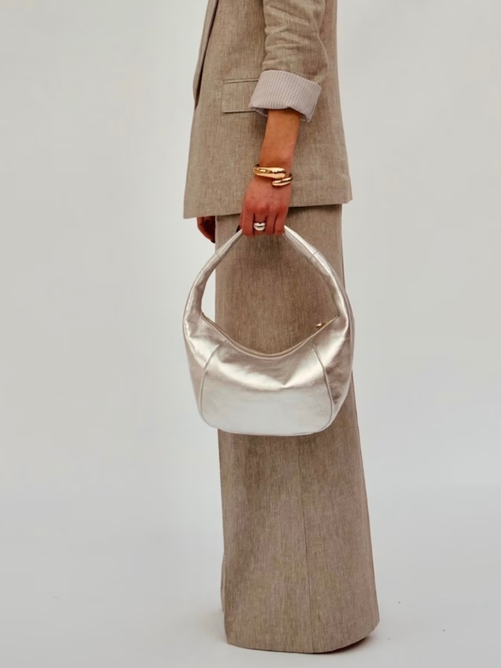 Apatchy London The Jasmine Silver Leather Bag, Genuine Leather Handbag, Metallic